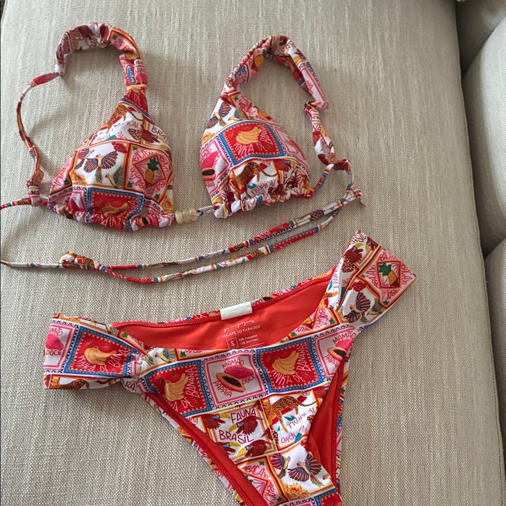 Colorful Coco Brazil Escape to Paradise Printed Triangle Bikini Set Size Small